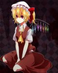  annoyed ascot bad_id blonde_hair bow clothes_thug crystal flandre_scarlet hat hat_bow highres l_d_music no_nose pink_eyes short_hair short_sleeves side_ponytail skirt solo the_embodiment_of_scarlet_devil touhou wings 