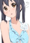  :o bikini_top blush brown_eyes bust close-up errant face floral_print front-tie_top k-on! long_hair nakano_azusa open_mouth swimsuit twintails 