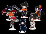  atomflower bandage bandage_over_one_eye bandages black_hair blood book bowtie cape carmen_(the_path) chibi costume demon_wings dress everyone formal ginger_(the_path) grey_eyes halloween hat horns midriff monster open_mouth purple_hair red_hair redhead robin_(the_path) rose_(the_path) ruby_(the_path) scar scarlet_(the_path) screw short_hair siblings sisters smile stitches the_path top_hat trick_or_treat wand wings wink witch_hat wolf 
