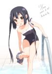  :o blush bow brown_eyes casual_one-piece_swimsuit errant k-on! long_hair nakano_azusa one-piece_swimsuit open_mouth pool swimsuit twintails undressing 