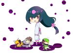  green_eyes green_hair hair_ornament hornet ikeyaso japanese_clothes katana katanagatari kimono leaf long_hair maniwa_chouchou maniwa_kamakiri maniwa_mitsubachi mask orange_hair praying_mantis purple_eyes sword violet_eyes weapon yasuri_nanami 