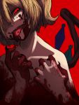  blonde_hair blood bust claws collarbone face flandre_scarlet glowing glowing_eyes hands nude red_eyes rough sharp_teeth solo tongue tongue_out touhou wings zimu 