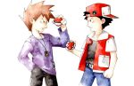  2boys multiple_boys ookido_green ookido_green_(classic) poke_ball pokemon pokemon_(game) pokemon_red_and_green pokemon_rgby red_(pokemon) red_(pokemon)_(classic) 