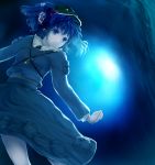  blue_eyes blue_hair bubble circlek hair_bobbles hair_ornament hat highres kawashiro_nitori key outstretched_arm pocket pockets shirt skirt skirt_set smile solo touhou twintails underwater 