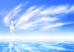  closed_eyes clouds green_hair rotix scenery water white_dress 