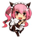  cat_ears cat_pose chibi drpow fang faris_nyannyan maid maid_headdress open_mouth paw_pose pink_hair red_eyes simple_background solo steins;gate tail tom_(drpow) twintails 