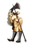  amazon_(dragon&#039;s_crown) amazon_(dragon's_crown) armor axe bikini_armor boots breasts circlet dragon&#039;s_crown dragon's_crown feathers gloves green_eyes long_hair muscle navel sangatsu_(threemoon-tei) solo tattoo vanillaware weapon 