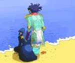  2boys beach black_hair gakuran hat jojo_no_kimyou_na_bouken kuujou_joutarou long_coat multiple_boys school_uniform stand_(jojo) star_platinum starfish yakiimotoodorita14 