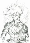  clenched_hand fist highres imaishi_hiroyuki kamina male manly monochrome muscle official_art shirtless sketch smirk solo tengen_toppa_gurren-lagann tengen_toppa_gurren_lagann 