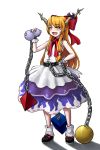  blush bow chain chains cloel gourd hair_bow highres horns ibuki_suika open_mouth orange_eyes orange_hair shirt skirt solo touhou 