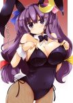  animal_ears breasts bunny_ears bunny_girl bunny_tail bunnysuit crescent fishnet_pantyhose fishnets highres large_breasts leotard pantyhose patchouli_knowledge purple_eyes purple_hair shirogane shirogane_(platinum) solo tail touhou violet_eyes 
