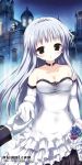  1girl :o breasts choker cleavage crown dress elbow_gloves female gloves gray_eyes grey_eyes hand_holding holding_hands jewelry kanna_ryouto long_hair nicomi.com original ryooto_(onlineheart) silver_hair solo sparkle tiara title_drop watermark web_address wedding_dress 