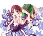  2girls breast_press breasts cleavage crescent dress hair_ornament hair_ribbon highres hong_meiling large_breasts long_hair multiple_girls patchouli_knowledge purple_hair redhead ribbon suke_(tina18) symmetrical_docking touhou 