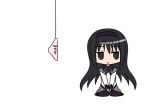  :&lt; akemi_homura animated animated_gif black_hair blush chibi clothes_writing clothing_writing estel fishing fishing_line gif hairband long_hair lowres magical_girl mahou_shoujo_madoka_magica panties pantyhose pulling simple_background sitting solo underwear wariza 