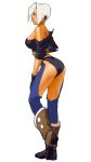  ass back blue_eyes boots breasts chaps cowboy_boots fingerless_gloves gloves hair_over_one_eye highres king_of_fighters king_of_fighters_2002 leather_jacket nona off_shoulder official_art short_hair snk tattoo thighhighs white_hair 
