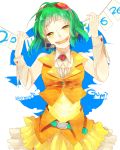  absurdres goggles goggles_on_head green_eyes green_hair gumi happy_birthday headphones headset highres kyama open_mouth smile solo vocaloid wrist_cuffs 