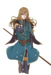  belt brown_hair glasses jade_curtiss long_hair male polearm red_eyes solo tales_of_(series) tales_of_the_abyss tsukiko_(doll_house) weapon 