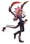  cake cherry cho&#039;gath cho'gath eating food fork fruit genderswap green_eyes league_of_legends leggings long_hair open_mouth pikaboots pink_hair plate skirt spikes t-shirt tail transparent_background 