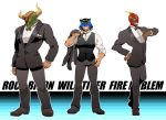  antonio_lopez bad_id bowtie dark_skin facial_hair fire_emblem_(tiger_&amp;_bunny) formal helmet male manly mask mgk968 multiple_boys nathan_seymore nathan_seymour rock_bison smile stubble suit superhero tiger_&amp;_bunny vest waistcoast wild_tiger 