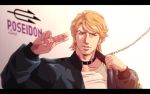 blonde_hair blue_eyes blue_jacket bomber_jacket chain chains collar imasan jacket keith_goodman leash letterboxed male salute solo tiger_&amp;_bunny 