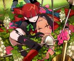  ass blood boots bunny_ears crazy_eyes de flower garter_belt grass hand_on_another's_face hand_on_face heart lily_of_the_valley lying monster original red_hair redhead sword thigh-highs thighhighs twintails weapon 
