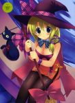  absurdres breasts cat cleavage copyright_request hat highres kiba_satoshi pantyhose ribbon solo witch witch_hat 