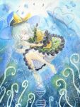  barefoot bloomers closed_eyes coral dna eyes_closed hand_drawn hat heart komeiji_koishi mononofu7 ocean sleeping solo third_eye touhou traditional_media underwater watercolor_(medium) whale 