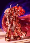  armor cape elizaveta_bikuin horns long_hair magnus_the_red male one-eyed red_hair redhead sword warhammer_40k weapon 
