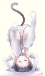  armpits black_hair blush closed_eyes elbow_gloves eyes_closed feet flat_chest gloves headstand impossible_clothes impossible_clothing original panties simple_background solo tail thigh-highs thighhighs underwear upside-down white_legwear white_panties 