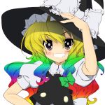  black_eyes bow colored gotou_nao gradient_hair hand_on_head hat highres kirisame_marisa lucie multicolored_hair rainbow_hair ryukatoh1991 smile solo touhou 