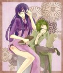 chinese_clothes crossed_legs glasses green_eyes green_hair multicolored_hair my_little_pony my_little_pony:_friendship_is_magic my_little_pony_friendship_is_magic paper pen personification purple_eyes side_slit sitting spike_(my_little_pony) tattoo tea-is-mine twilight_sparkle violet_eyes wink 