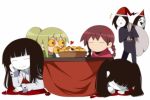  ^o^ anger_vein angry bad_id bag black_hair blonde_hair braid brown_hair closed_eyes eyeball eyes_closed food fruit hat kotatsu madotsuki mogeko mogeko_(okegom) monoe monoko orange poniko ponytail santa_hat sekomumasada_sensei simple_background table twin_braids twintails uboa yume_nikki 