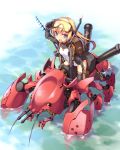  bag blonde_hair blue_eyes blush diving_mask fishing_rod flat_chest goggles goggles_on_head lobster mecha original riding roke satchel snorkel solo water 