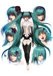  alternate_costume alternate_hairstyle barefoot face hair_down hair_over_one_eye hatsune_miku hatsune_miku_(append) highres lips long_hair multiple_persona nobusnow realistic short_hair vocaloid vocaloid_append 