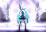  aqua_eyes aqua_hair arms_behind_back blouse chipika detached_sleeves english hair_ornament hair_ribbon hatsune_miku headphones long_hair microphone microphone_stand miniskirt necktie pleated_skirt pointing ribbon skirt sleeveless solo stage standing thigh-highs thighhighs tuning_fork twintails very_long_hair vocaloid yamaha zettai_ryouiki 