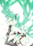  elbow_gloves fingerless_gloves gloves green_eyes green_hair hatsune_miku hatsune_miku_(append) highres long_hair looking_back miku_append natsukichi open_mouth solo thigh-highs thighhighs twintails very_long_hair vocaloid vocaloid_append 
