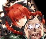  :q animal_ears bow braid cat_ears cat_tail hair_bow kaenbyou_rin matsuno_canel multiple_tails orange_eyes red_hair redhead skull solo tail tongue touhou twin_braids 