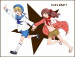  axis_powers_hetalia blonde_hair brown_hair couple holding_hands principality_of_wy principality_of_wy_(hetalia) running sealand_(hetalia) 