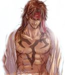  abs arisue_kanako bad_id bandana beard brown_hair character_request closed_eyes eyes_closed facial_hair final_fantasy final_fantasy_x headband jecht lowres male manly muscle open_clothes open_shirt scar shirt shirtless solo tattoo 