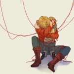  bad_id barnaby_brooks_jr blonde_hair boots child hair_tussle hitachi hug jacket male multiple_boys red_jacket red_string shorts string tiger_&amp;_bunny time_paradox young 