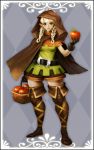  belt boots braid brown_eyes cloak dragon&#039;s_crown dragon's_crown elf elf_(dragon&#039;s_crown) elf_(dragon's_crown) food fruit gloves highres hips holding holding_apple holding_fruit hood lips pointy_ears shorts solo thigh-highs thigh_boots thighhighs trickyagura twin_braids vanillaware white_hair wide_hips 