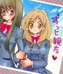  2girls blush glasses kazama_ushio multiple_girls murasame_sumika sasameki_koto school_uniform smile uniform 