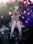  animal_ears between_legs blush cherry_blossoms green_eyes green_hair hand_between_legs highres kasodani_kyouko looking_at_viewer open_mouth petals s-syogo short_hair sitting smile solo touhou 
