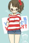  brown_eyes brown_hair genderswap glasses shorts side_ponytail solo wally where&#039;s_wally where's_wally yukke 