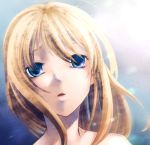  ahoge blonde_hair blue_eyes fate/stay_night fate_(series) lens_flare nude open_mouth saber sky solo type-moon uraomote 