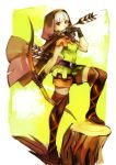  boots bow_(weapon) braid cloak dragon&#039;s_crown dragon's_crown elf elf_(dragon&#039;s_crown) elf_(dragon's_crown) hood mon_(sugimo321) pointy_ears red_eyes solo thigh-highs thigh_boots thighhighs tree_stump twin_braids weapon white_hair 