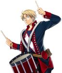  america_(hetalia) american_revolution axis_powers_hetalia blonde_hair blue_eyes drum drumsticks glasses instrument male military military_uniform pouch sherry_lai uniform 