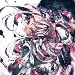  cover dain long_hair mechanical mechanical_arm mechanical_parts original pink_hair plug purple_eyes simple_background violet_eyes 