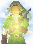  closed_eyes eyes_closed gloves hat link male nintendo ocarina_of_time pointy_ears shield smile sword the_legend_of_zelda weapon 