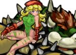  artist_request beret blonde_hair blue_eyes bodypaint bowser cammy_white cammy_white_(cosplay) capcom cosplay fingerless_gloves gloves hat highleg highleg_leotard legs leotard long_hair nintendo princess_peach street_fighter super_mario_bros. thighs x_x 